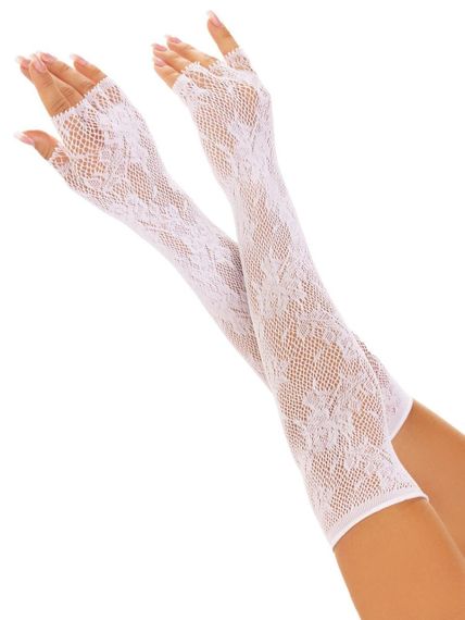 Мітенки Leg Avenue Lace Opera Length Fingerless Gloves, білі, ажурні, довжина вище ліктя Sex Aura