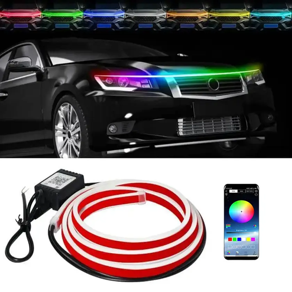 Автомобільна світлодіодна LED-підсвітка RGB під капот автомобіля, Bluetooth | Зображення 1