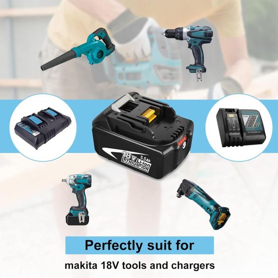 Аккумулятор Dosctt 18V 5500mAh для Makita BL1860B, BL1850B, BL1830B BL1840B LED-индикатор комплект 2 шт 5.5 Ah | Зображення 5