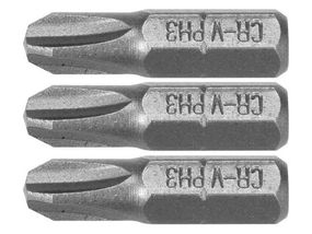 Насадки викруткови STHOR : Phillips PH1, PH2, PH3 x 25 мм, HEX 1/4", Cr-V, 3 шт VR-65461