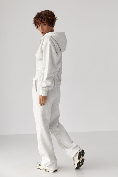 Теплий спортивний костюм з коротким худі та широкими штанами - світло-сірий цвет, M (є розміри) | Зображення 1