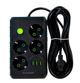 Подовжувач UA Power F15U на 4 розетки, 3USB, 6 м, чорний