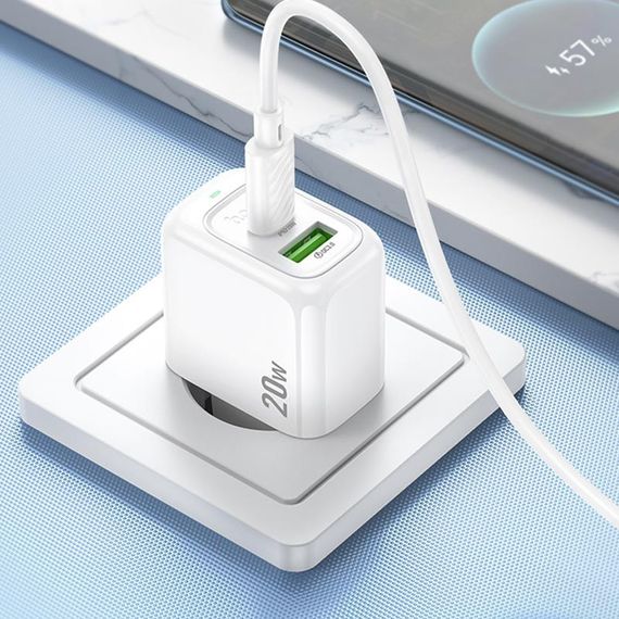 СЗУ Hoco CS54A Surplus PD20W+QC3.0 (1USB-A/1C) White | Зображення 7