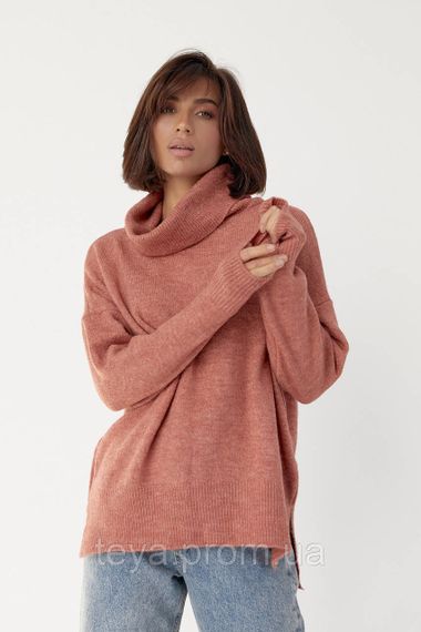Женский свитер oversize с разрезами по бокам цвет коралловый FL_000869 | Зображення 4