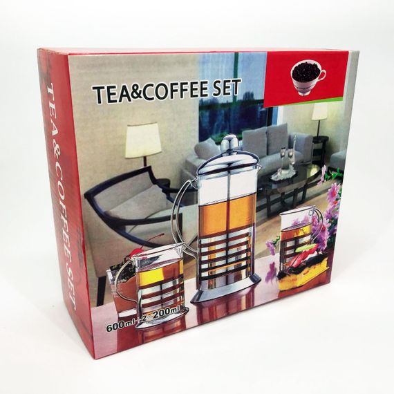 Прес заварник із жароміцного боросилікатного скла UNIQUE UN-1155 0.6 л + 2 чашки Френч-прес для кави | Зображення 6