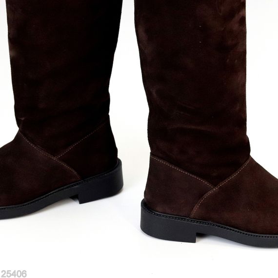 Хітові замшеві чоботи труби жокейки на флісі колір гіркий шоколад | Зображення 3