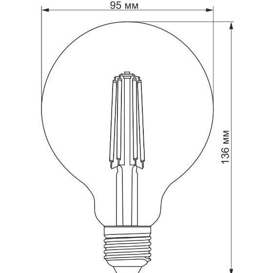 Лампа G95 7W E27 2200К 220V Filament AD LED Videx | Зображення 1