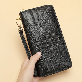 Гаманець клатч жіночий стильний шкіряний під рептилію на блискавці з петелькою Чорний