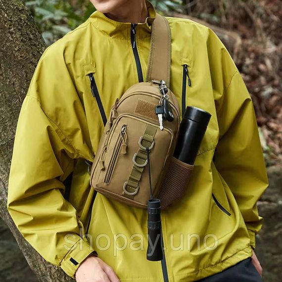Тактична сумка через плече слінг Cordura 1000D MOLLE 5 кишень з кишенею під планшет 30×18×10 см койот | Зображення 4