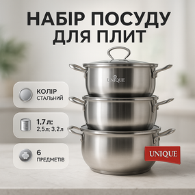Набір каструль для приготування з кришками UNIQUE, Хороший набір каструль, Модні набори посуду BS-46