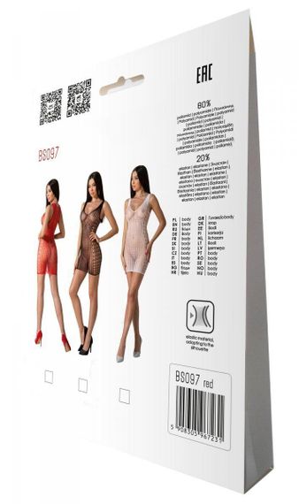 Мини-платье с вертикальным узором Passion BS097 One Size, red, плетение по бокам | Зображення 6
