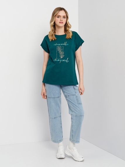 Футболка жіноча зелена з малюнком та написом, 3XL | Зображення 2