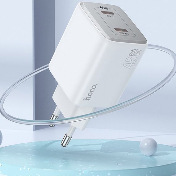 МЗП Hoco N42 Elogiado PD45W (2USB-C) + кабель Type-C to Lightning White | Зображення 3