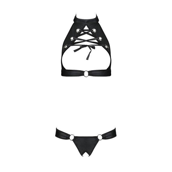 Комплект: відкритий топ та трусики з екошкіри з люверсами Malwia Set with Open Bra black L/XL — Pass, L/XL | Зображення 2