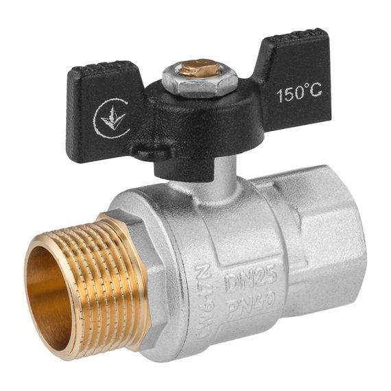 Кран кульовий Kroner 1" ВЗ PN40 метелик, нікельований (CV033212)