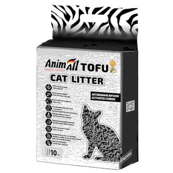 Соєвий наповнювач AnimAll Tofu Carbon для котів, з активованим вугіллям, 10 літрів (4.66 кг)