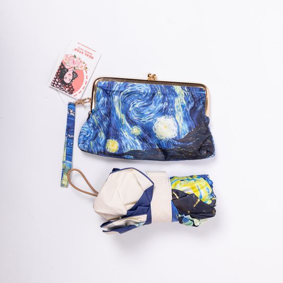 Парасолька механічна Ван Гога «Зоряна ніч» міцна надійна з поліестеру діаметр 91 см HP-23-1BL | Зображення 2