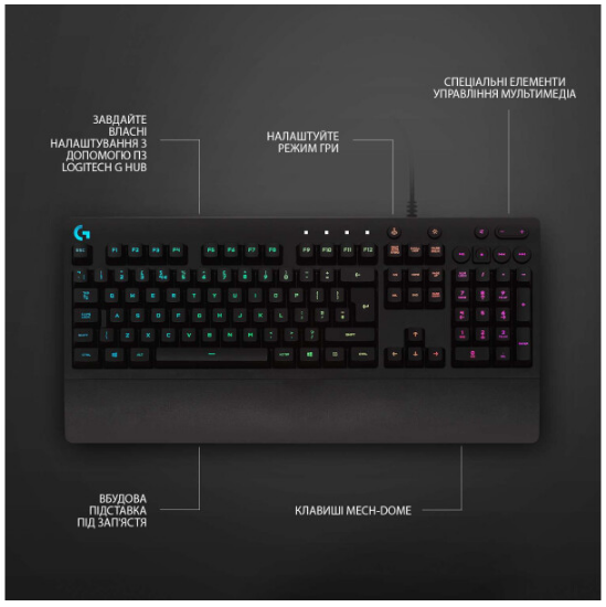 Клавіатура Logitech G213 Prodigy Gaming Keyboard USB UKR (920-010740) | Зображення 6