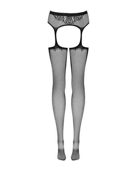 Сетчатые чулки-стокинги с узором на ягодицах Obsessive Garter stockings S232 S/M/L, черные, имитация | Зображення 5