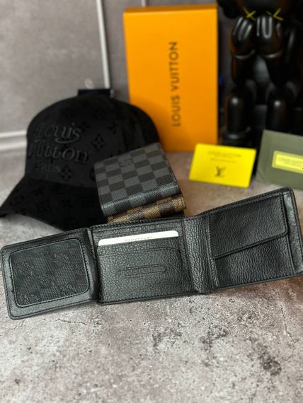 Кожанный кошелек Louis Vuitton Damier Infini черного цветаkk021 | Зображення 1