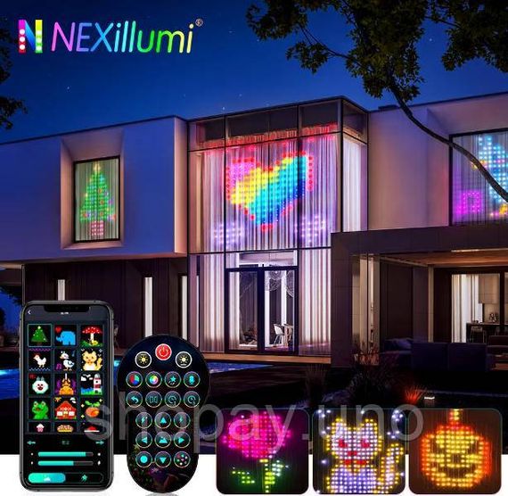 Гірлянда Штора від мережі 3х3 м 400LED RGB + пульт дистанційного керування, SF-1 / Розумна гірлянда з додатком на телефон