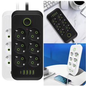 Мережевий фільтр з USB (6×220В+4×USB+1×Type-C) QL-1075U 5 метрів Чорний