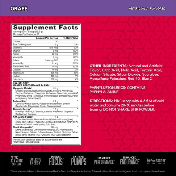 Передтренувальний комплекс BSN N.O. Xplode 3.3 552 g (Grape) | Зображення 1