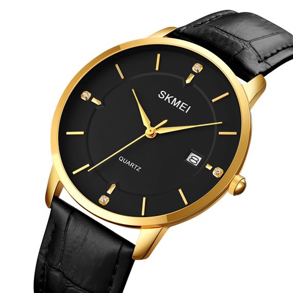 Чоловічий годинник Skmei 1801LGDBK Gold-Black Leather | Зображення 1