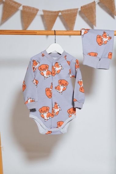 Боді з начосом для новонароджених з довгим рукавом на кнопках, 0–24 міс принт Мопси