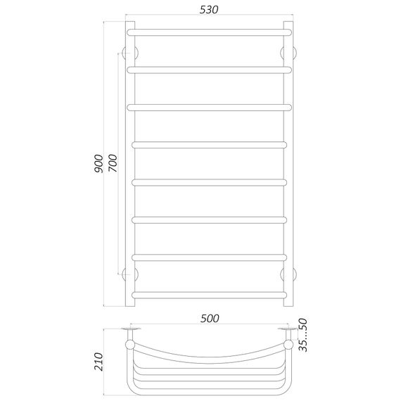 Рушникосушарка UNIO LКD W 900-500-8 Драбинка Каскад Дуга (20869) | Зображення 1