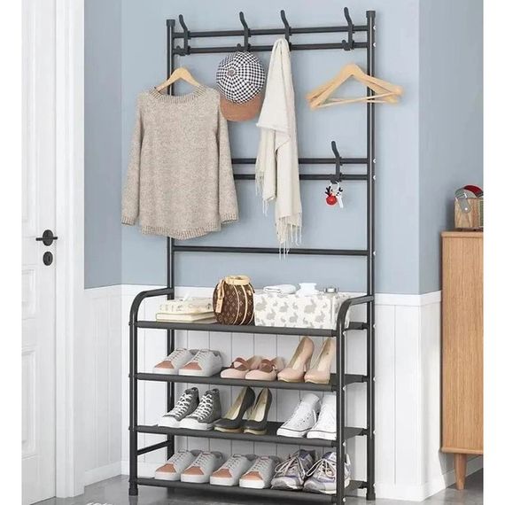 Вішалка для одягу New simple floor clothes rack з полицями для взуття метал | Зображення 5