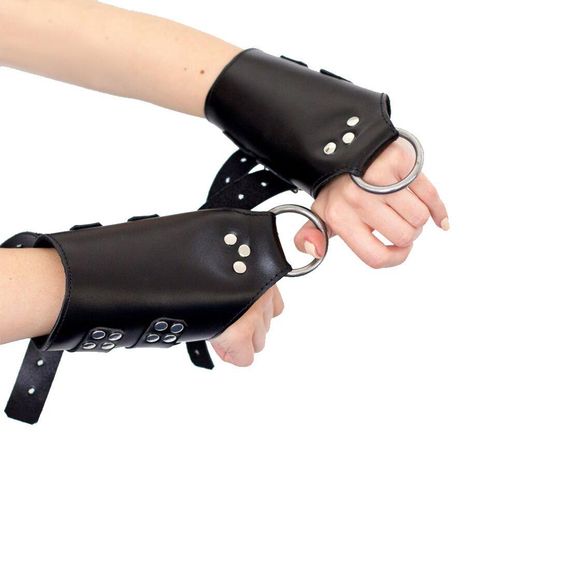 Манжеты для подвеса за руки Kinky Hand Cuffs For Suspension из натуральной кожи, цвет черный | Зображення 4