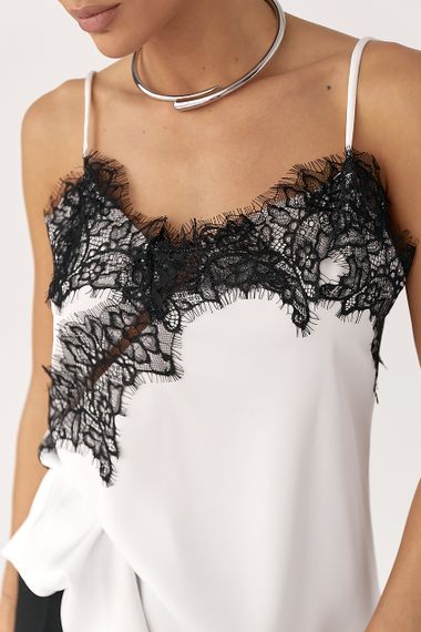 Сатинова майка з мереживом - білий з чорним цвет, ONE SIZE (є розміри) | Зображення 3