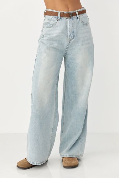 Прямі джинси Wide leg із високою посадкою - блакитний цвет, XL (є розміри) | Зображення 1