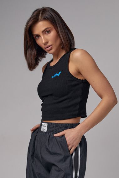 Женская майка в рубчик с вышивкой JH - черный цвет, L (есть размеры)