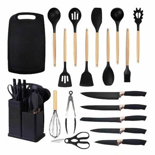 Набор кухонных принадлежностей на подставке Rainberg RB-2289 Black KM-24