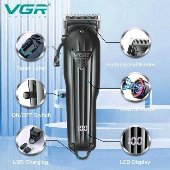 Машинка для стрижки волосся акумуляторна VGR V-282 Професійна LED-дисплей DI-699 6 насадок | Зображення 2