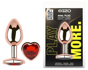 Анальная пробка EGZO Rose Gold Heart Plug S с красным сердцем, нержавеющая сталь Sex Aura