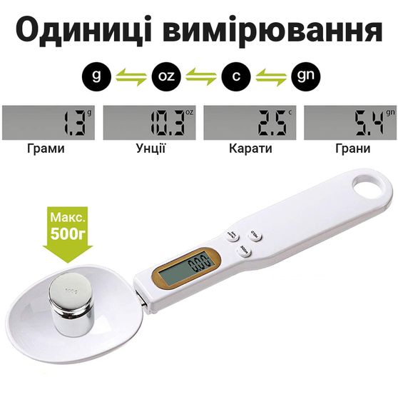 Кухонная мерная ложка – весы UChef DSS-01, электронная со встроенным весом и LCD экраном, до 500 г | Зображення 5