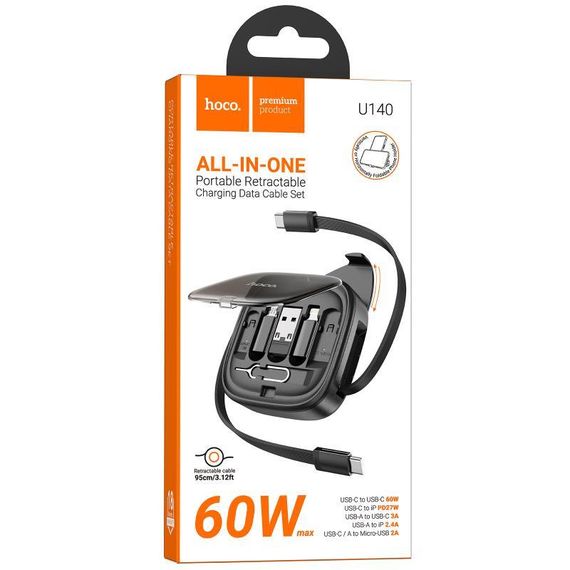 Дата кабель Hoco U140 with cable set 5in1 60W (0.95m) Black | Зображення 2