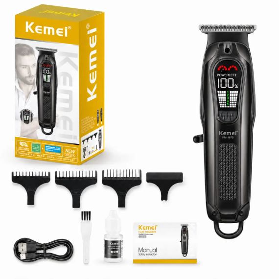 Машинка для стриження, 4 насадки, USB-C, Kemei KM-1675, Чорний/Акумуляторна машинка для стриження волосся | Зображення 4