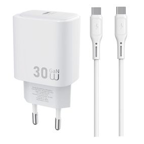 СЗУ WIWU G008 Essen PD30W GaN (1USB-C) + кабель Type-C to Type-C White