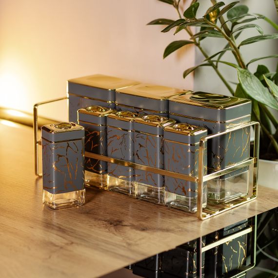 Набор для приправ и специй на подставке 8 штук с крышками Серый HP-1366 | Зображення 4