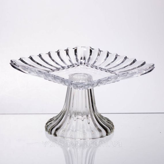 Тортівниця скляна квадратна на ніжці, прозора підставка для торта, десертів, сервірування столу 16×16 см 64486-16