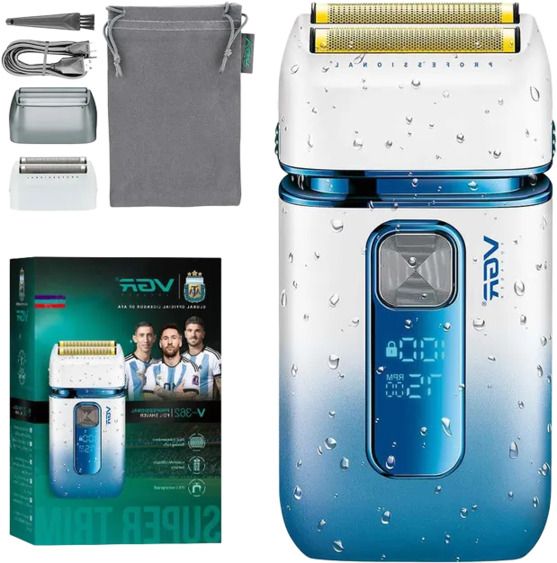 Електробритва VGR V-362 BLUE, подвійне лезо, триммер, IPX6, LED Display (45696-V-362 BLUE_531)