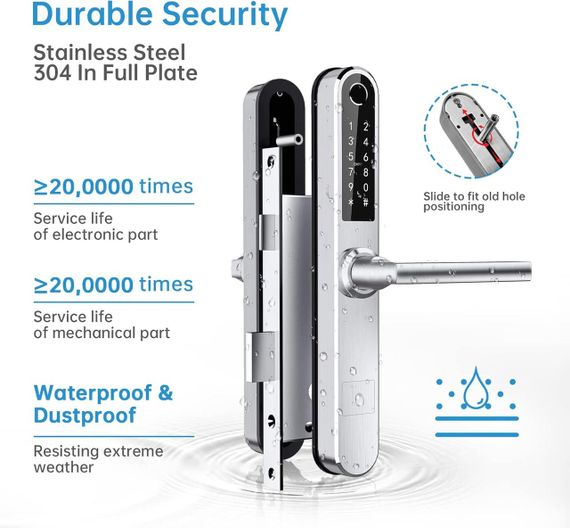 Дверний замок із ручками, з безключовим доступом, Bluetooth-клавіатурою, зі сканером | Зображення 6