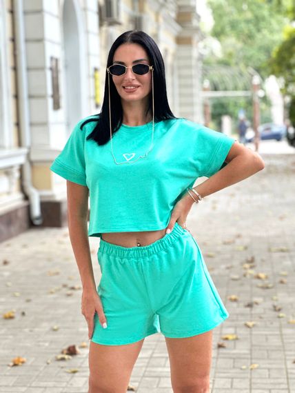 Женский летний костюм с шортами и укороченной футболкой Gf7984 цвет бирюзовый, размер 46/48 | Зображення 3