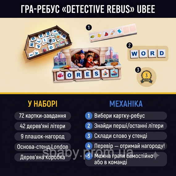 Настільна розвивальна гра з дерева «Англійські слова» Ubee Навчальний набір для вивчення англійської мови | Зображення 1