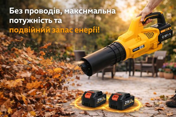 Повітродувка жовта велика акумуляторна QIF-11F для збирання листя та снігу + 2 акумулятори | Зображення 2
