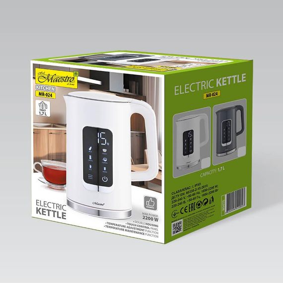 Електрочайник Maestro MR-024-WHITE, 1.7 л, 2200 Вт, з регулюванням температури | Зображення 2